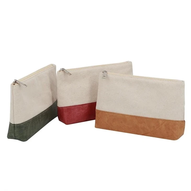 Custom Dupont Tvyek Canvas Cotton Cosmetic Bag Zipper Pouch 